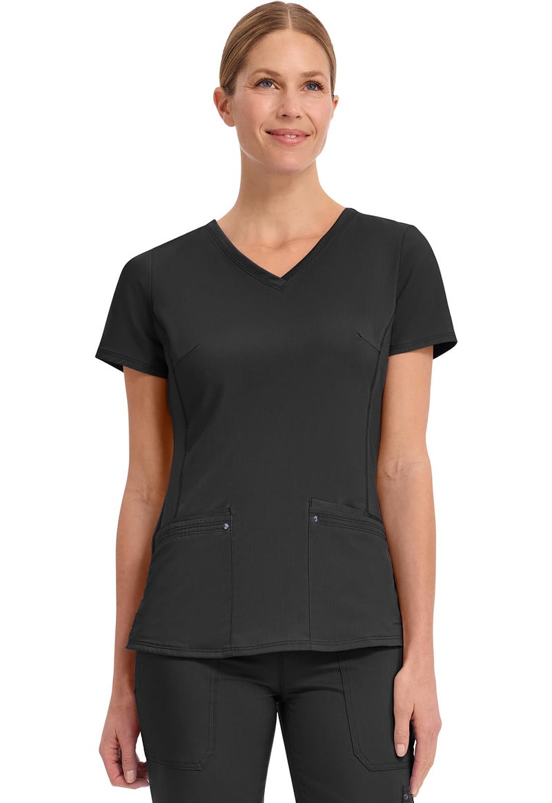 Healing Hands Women's Scrub Top V-Neck with 2 Pockets, 2-Way Stretch, and Yoga Knit Side Panels for Slim Fit - 2245, S, Black - Image 1